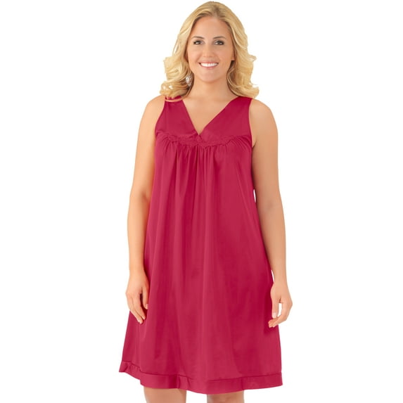 Women's Exquisite Form 30107 Coloratura Sleeveless Short Nightgown (Beet Red L)