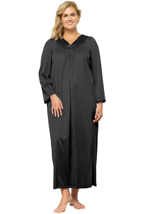 Women's Exquisite Form 50107 Coloratura 3/4 Sleeve Long Nightgown (Midnight Black M)
