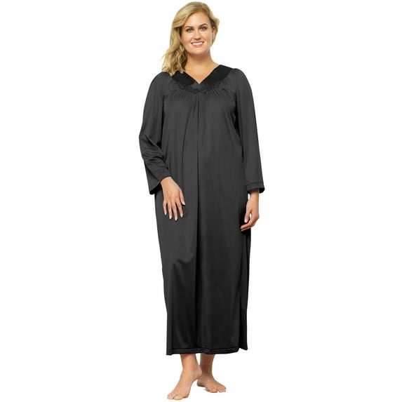 Women's Exquisite Form 50107 Coloratura 3/4 Sleeve Long Nightgown (Midnight Black XL)