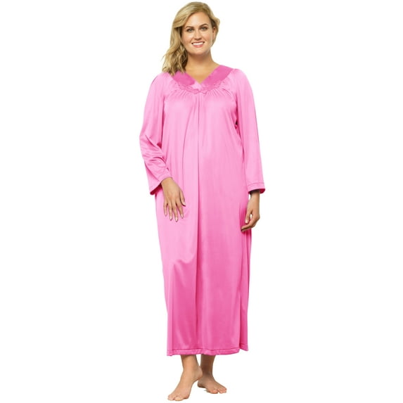 Women's Exquisite Form 50107 Coloratura 3/4 Sleeve Long Nightgown (Perfumed Rose 1X)