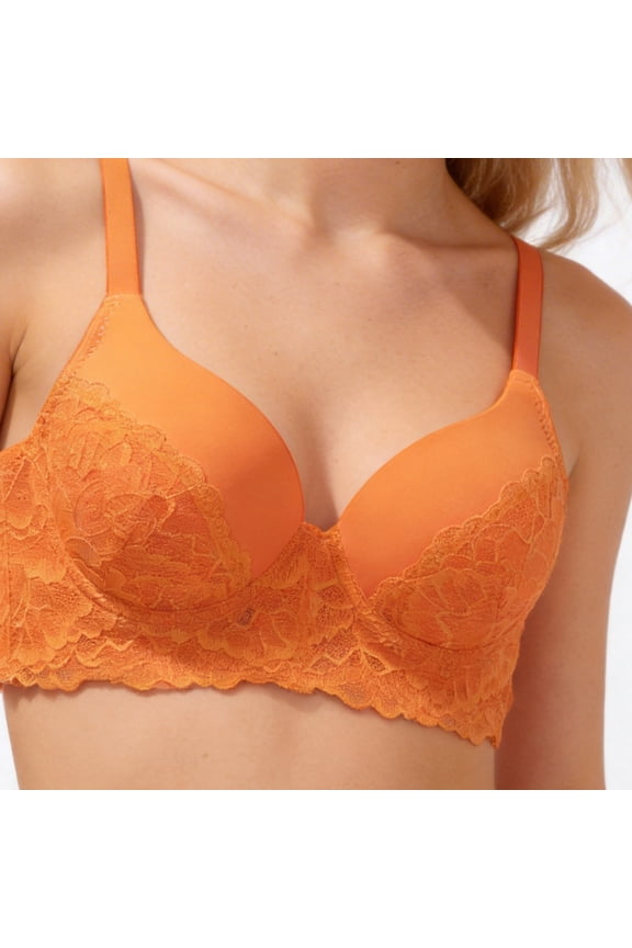 Women's Exquisite Lace Underwire Push Up Bra Elegant Supportive Design Comfortable Full Coverage Perfect For Daily Fashion Wear Orange 75B
