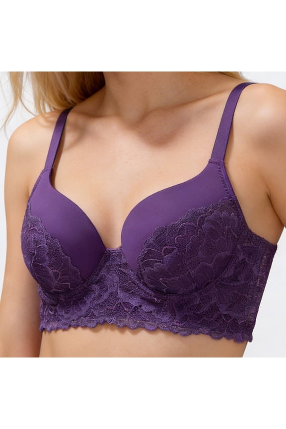 Women's Exquisite Lace Underwire Push Up Bra Elegant Supportive Design Comfortable Full Coverage Perfect For Daily Fashion Wear Purple 70C