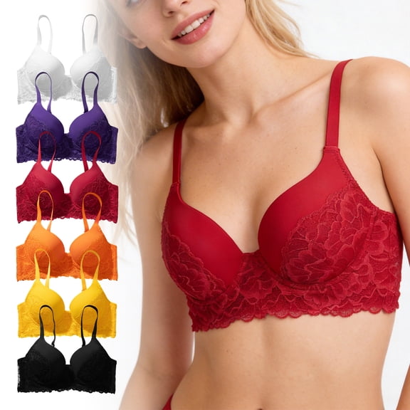 Women's Exquisite Lace Underwire Push Up Bra Elegant Supportive Design Comfortable Full Coverage Perfect For Daily Fashion Wear Red 90C