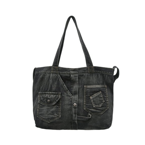Women's Extra Large Denim Tote Bag with Zipper, Laptop Hobo Shoulder Bag, Lightweight Foldable Crossbody Purse