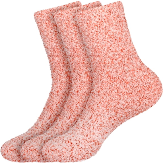 BambooMN Women's Feather Soft Fuzzy Socks - Coral Pink - Extra Large - 3 Pairs