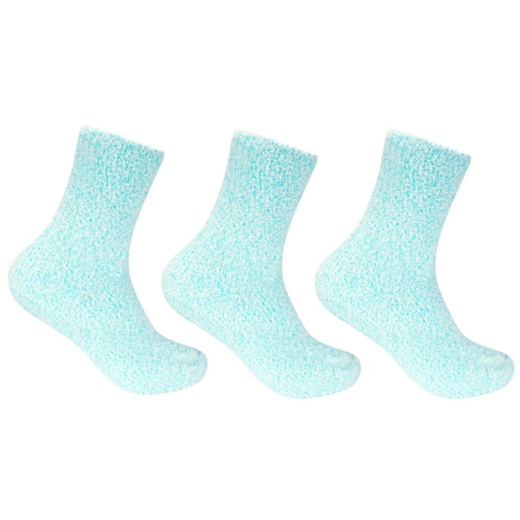 Women's Extra Large Featherlight Fuzzy Plush Warm Cozy Comfy Cute Socks - Light Blue - 3prs