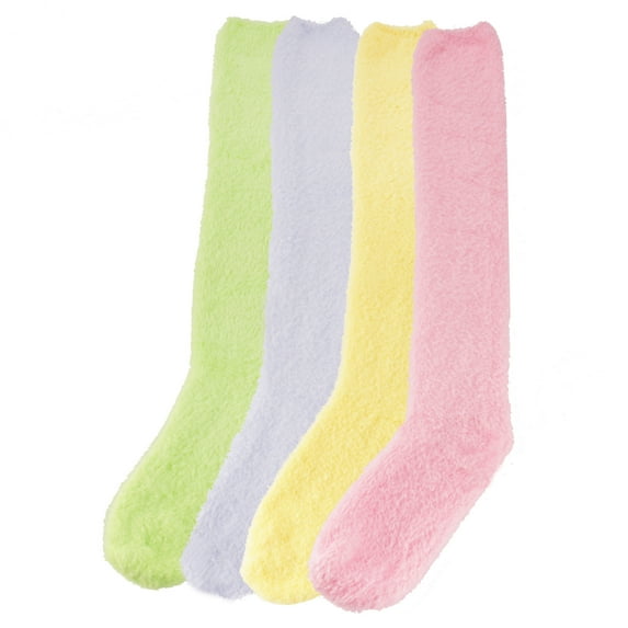 Women's Extra Large Fuzzy Knee High Soft Colored Socks - Assortment A - 4 Pairs