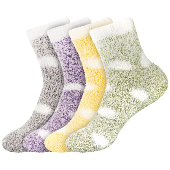 BambooMN Women's Fuzzy Polka Dot Cuff Socks - Assortment 4B - Extra Large - 4 Pairs
