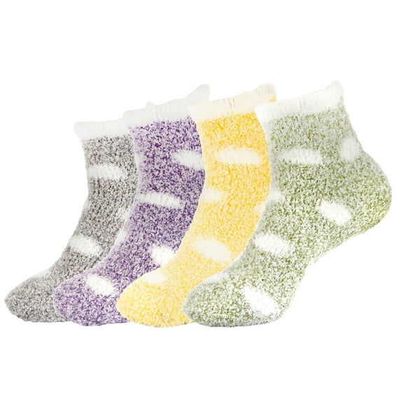 Women's Extra Large Fuzzy Polka Dot Cuff Socks - Assortment 4B - 4prs