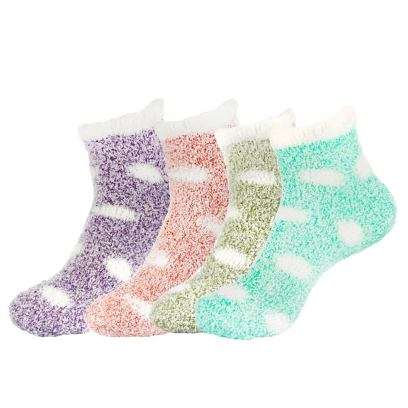Women's Extra Large Fuzzy Polka Dot Cuff Socks - Assortment 4D - 4prs