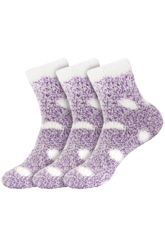 Women's Fuzzy Polka Dot Cuff Socks - Deep Purple - Extra Large - 3 Pairs