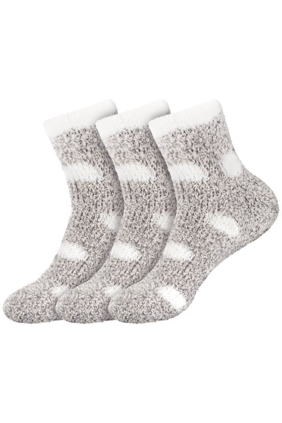Women's Fuzzy Polka Dot Cuff Socks - Light Grey - Extra Large - 3 Pairs