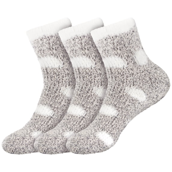 BambooMN Women's Fuzzy Polka Dot Cuff Socks - Light Grey - Extra Large - 3 Pairs