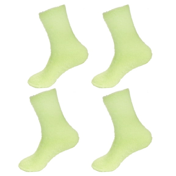 BambooMN Women's Fuzzy Soft Colored Cozy Plush Warm Fluffy Socks - Green Extra Large - 4 Pairs