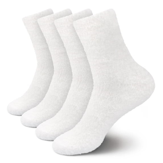 BambooMN Women's Fuzzy Soft Pastel Colorful Fluffy Socks - White - Extra Large - 4 Pairs
