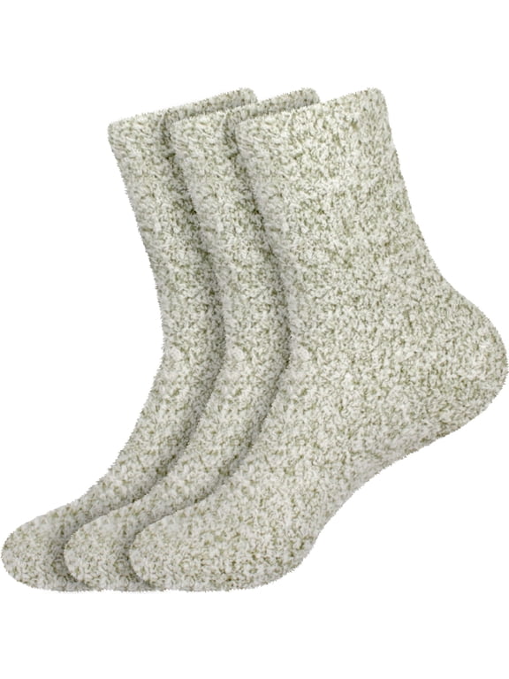 Women's Feather Soft Fuzzy Socks - Olive Green - Extra Large - 3 Pairs