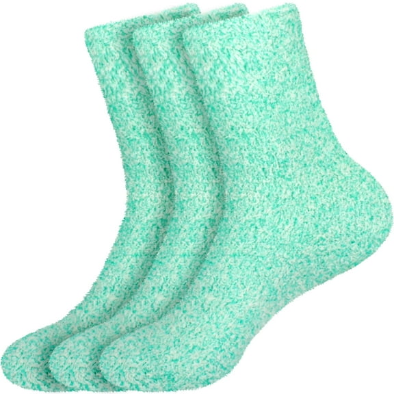 Women's Extra Large Fuzzy Warm Feather Soft Socks - Spring Green- 3prs
