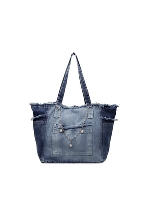 Women's Extra Large Light Blue Distressed Denim Tote Bag, Oversized Hobo Shoulder Bag with Zipper for Laptop & Travel