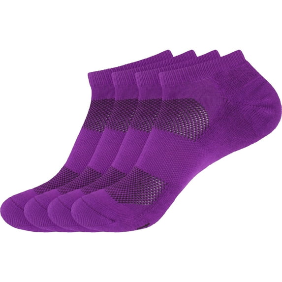 Women's Extra Large Rayon from Bamboo Fiber Colored Sports Superior Wicking Athletic Ankle Socks - Purple - 4prs, Size 10-13