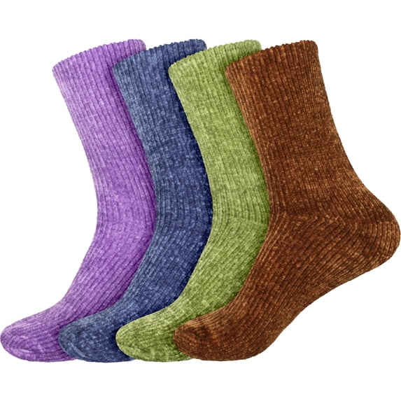 BambooMN Women's Vintage Chenille Knit Socks - Assortment 4B - Extra Large - 4 Pairs