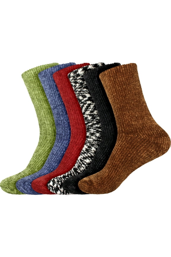 Women's Extra Large Soft Fuzzy Warm Cozy Winter Casual Vintage Thick Thermal Cabin Knit Slipper Socks - Assortment C - 6 Pairs