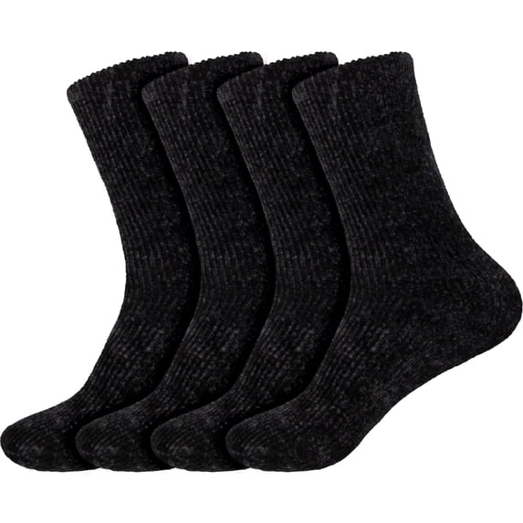 BambooMN Women's Vintage Chenille Knit Socks - Black - Extra Large - 4 Pairs
