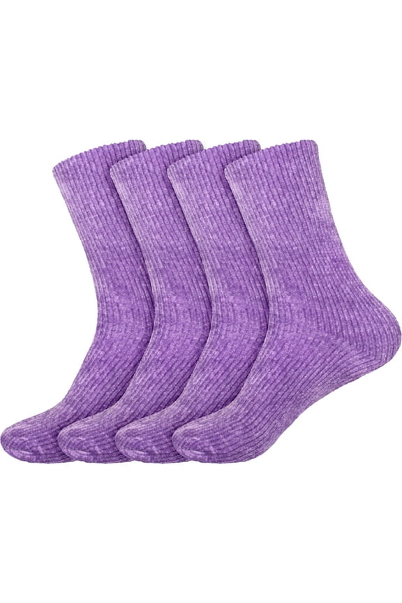 Women's Extra Large Soft Fuzzy Warm Cozy Winter Casual Vintage Thick Thermal Cabin Knit Slipper Socks - Purple - 4 Pairs