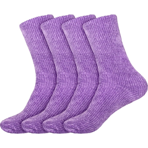 BambooMN Women's Vintage Chenille Knit Socks - Purple - Extra Large - 4 Pairs