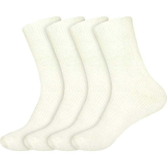 Women's Extra Large Soft Fuzzy Warm Cozy Winter Casual Vintage Thick Thermal Cabin Knit Slipper Socks - White - 4 Pairs