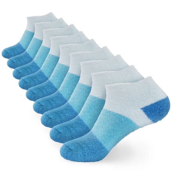 BambooMN Women's Fuzzy Aloe Infused Soft Nylon Spa Socks - Blueberry - Extra Large - 9 Pairs