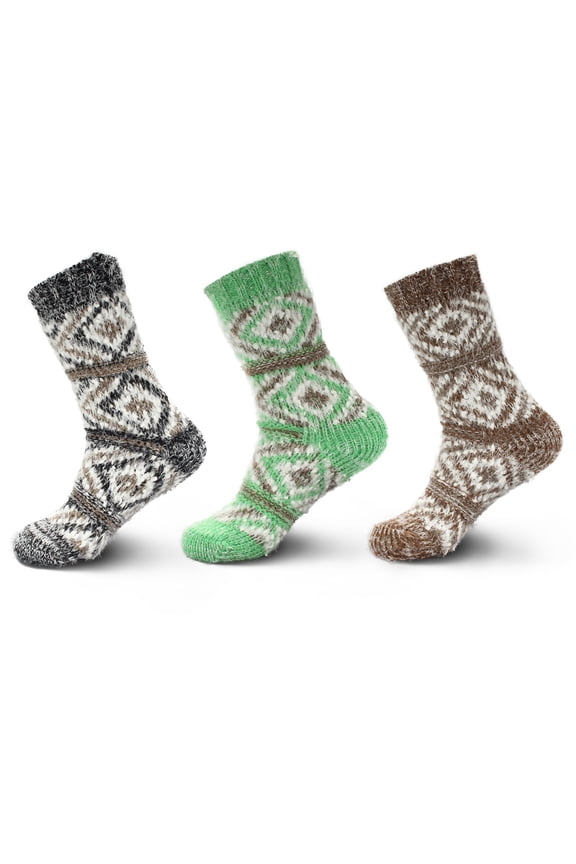 Women's Extra Large Thick Comfy Vintage Knitted Colorful Fur Patterned Cabin Crew Casual Insulated Furry Winter Slipper Sweater Socks - Assortment B - 3prs, Size 10-13