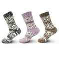 thumbnail image 1 of Women's Extra Large Thick Comfy Vintage Knitted Colorful Fur Patterned Cabin Crew Casual Insulated Furry Winter Slipper Sweater Socks - Assortment C - 3prs, Size 10-13, 1 of 3