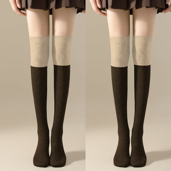 Women's Extra Long Cotton Knit Thigh High Socks, Warm Thick Over Knee Boot Stockings, Leg Warmers 2Pairs