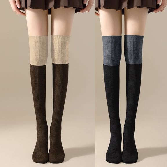 Women's Extra Long Cotton Knit Thigh High Socks, Warm Thick Over Knee Boot Stockings, Leg Warmers 2Pairs
