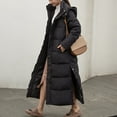thumbnail image 1 of Women's Extra Long Hooded Puffer Coat, Over Knee Length Thickened Winter Jacket, Side Slit Detail Parka, Warm Down Alternative Coat, Casual Maxi Coat Black L, 1 of 7