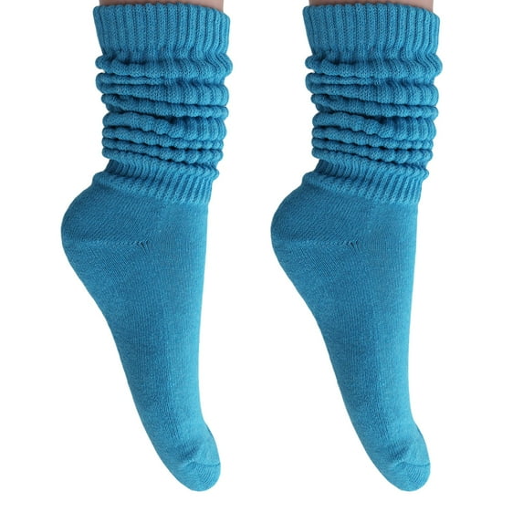 Women's Extra Long Knee High Slouch Socks, 2-Pack Cotton Blend, Fits Shoe Sizes 5-10, Retro Fashion, 28 Color Options