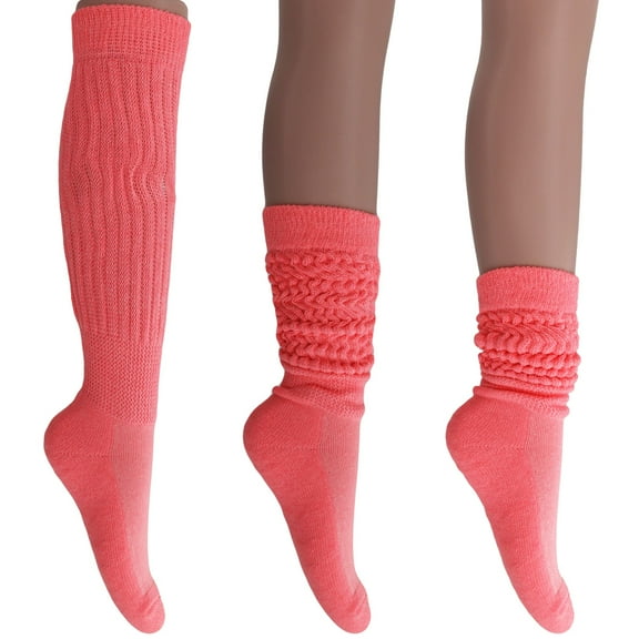 Women's Extra Long Knee High Slouch Socks (3 Pairs) - 80s Style Cotton Blend Socks - Shoe Size 5-10 - Versatile Casual & Retro Wear