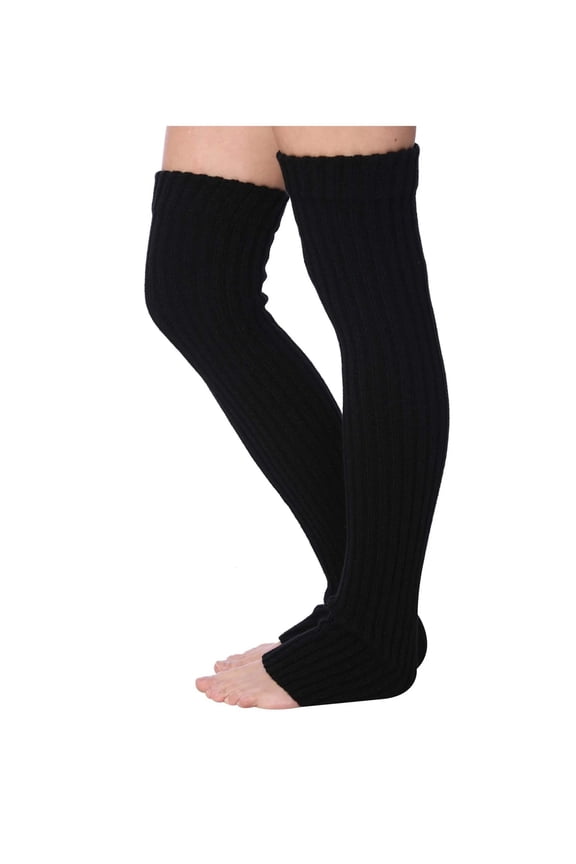 Isadora Paccini Women's Extra Long Onyx Black Symmetry Ribbed Knit Leg Warmers, LW49-BLCK-T1