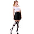 thumbnail image 1 of Women's Extra Long Striped Socks Over Knee High Opaque Stockings (Black & White), 1 of 4