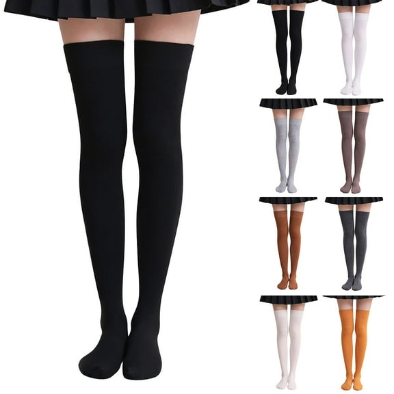Women's Extra Long Thigh High Socks - Solid Color Over The Knee Nylon Stockings with Non-Slip Silicone Band, Stretchable Boot Socks for Cosplay, Daily Wear (1 Pair)