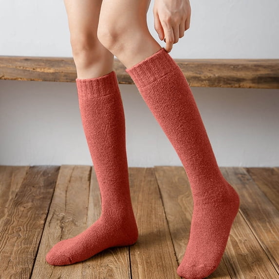 Women's Extra Thick Fleece Knee High Socks, Thermal Winter Wool Calf Socks for Cold Weather, Long Boot Socks with High Elasticity, Warm Gift Sock - B