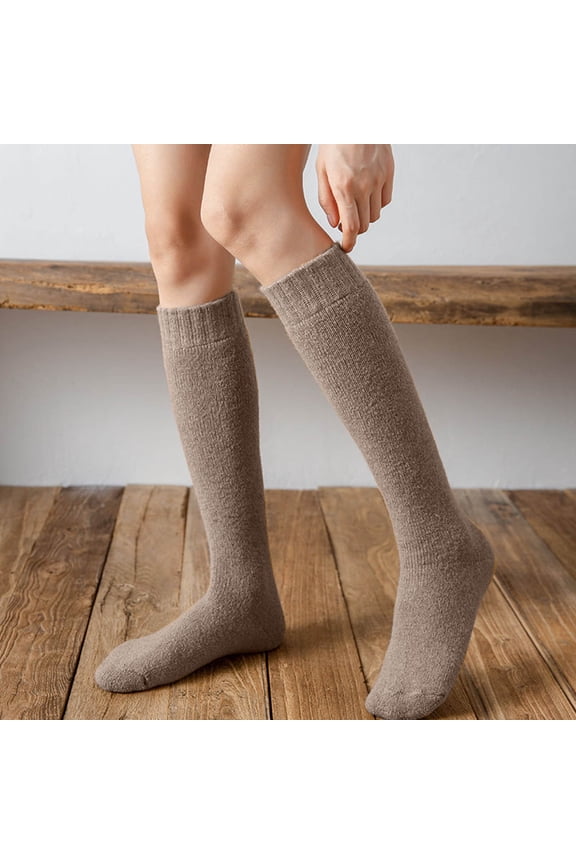 Women's Extra Thick Fleece Knee High Socks, Thermal Winter Wool Calf Socks for Cold Weather, Long Boot Socks with High Elasticity, Warm Gift Sock - E