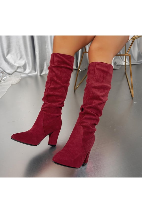 Women's Extra Wide Calf Cowboy Knee High Boots, Wide Width Slouchy Boots Chunky Pump Heel Plus Size Western Boots