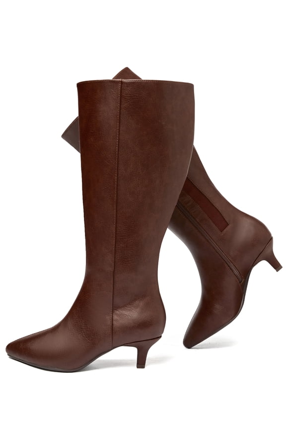 Women's Extra Wide Calf Knee High Boots Stiletto Heeled True Wide Width Plus Size Knee-High Boot Comfort Pointed Toe Tall Long Boots for Women.