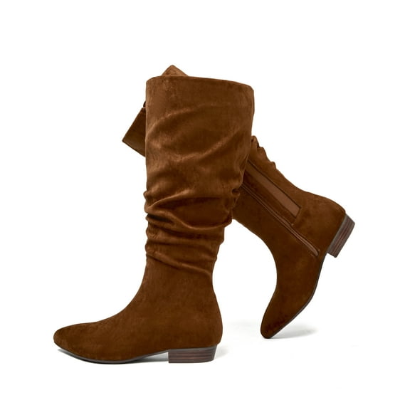 Women's Extra Wide Calf Knee High Boots, True Wide Width Long Slouchy Ladies Boots, Flat Low Heel Casual Combat Tall Boots for Women.