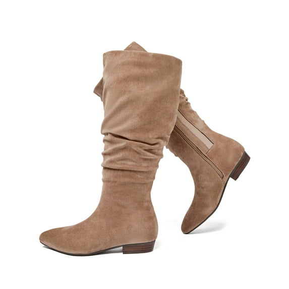 Women's Extra Wide Calf Knee High Boots, True Wide Width Long Slouchy Ladies Boots, Flat Low Heel Casual Combat Tall Boots for Women.