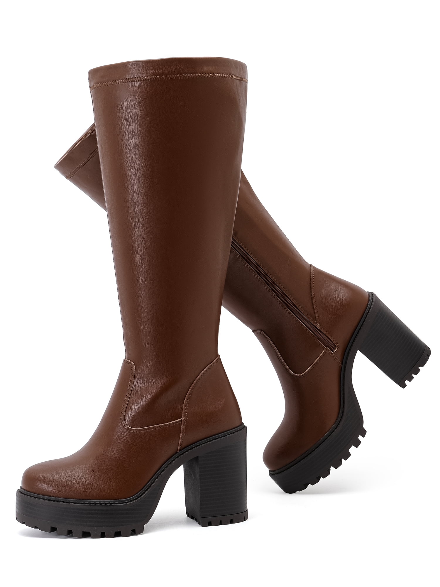 Women's Extra Wide Calf Knee High Boots True Wide Width Platform Chunky ...