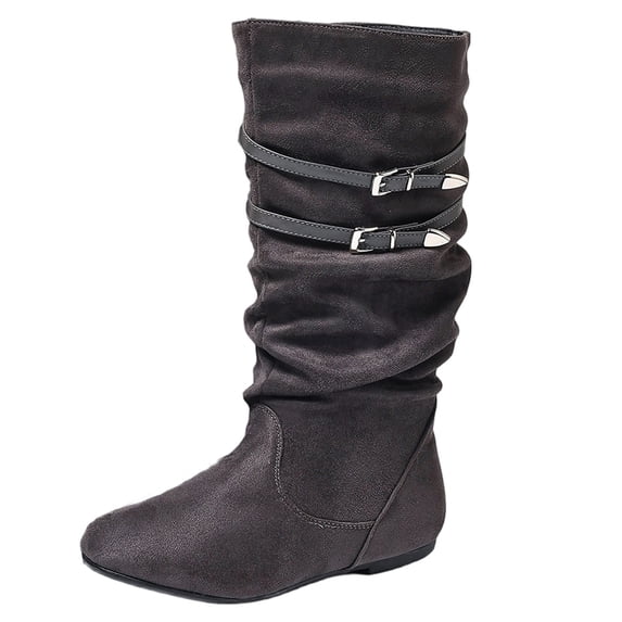 Women's Extra Wide Calf Knee High Slouchy Boots, Wide Width Tall Boots with Flat Heel Side Zipper Gray 8.5(41)