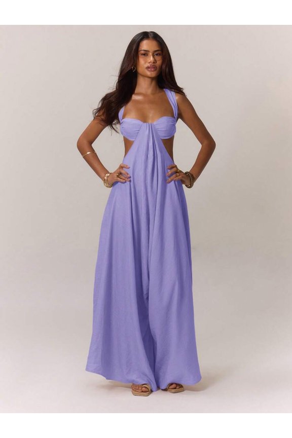 Women's Extreme Wide-Leg Jumpsuit with Draped Front, Cut-Out Sides & Open Back