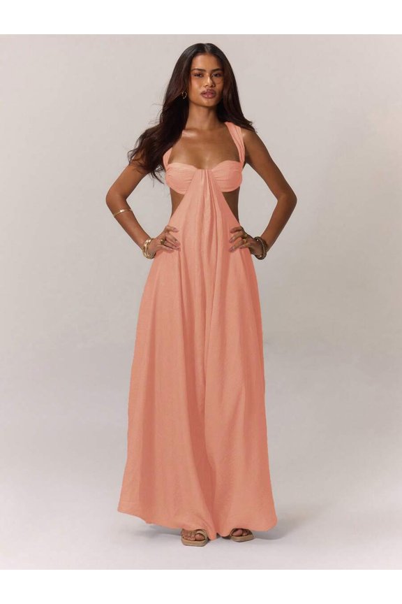 Women's Extreme Wide-Leg Jumpsuit with Draped Front, Cut-Out Sides & Open Back